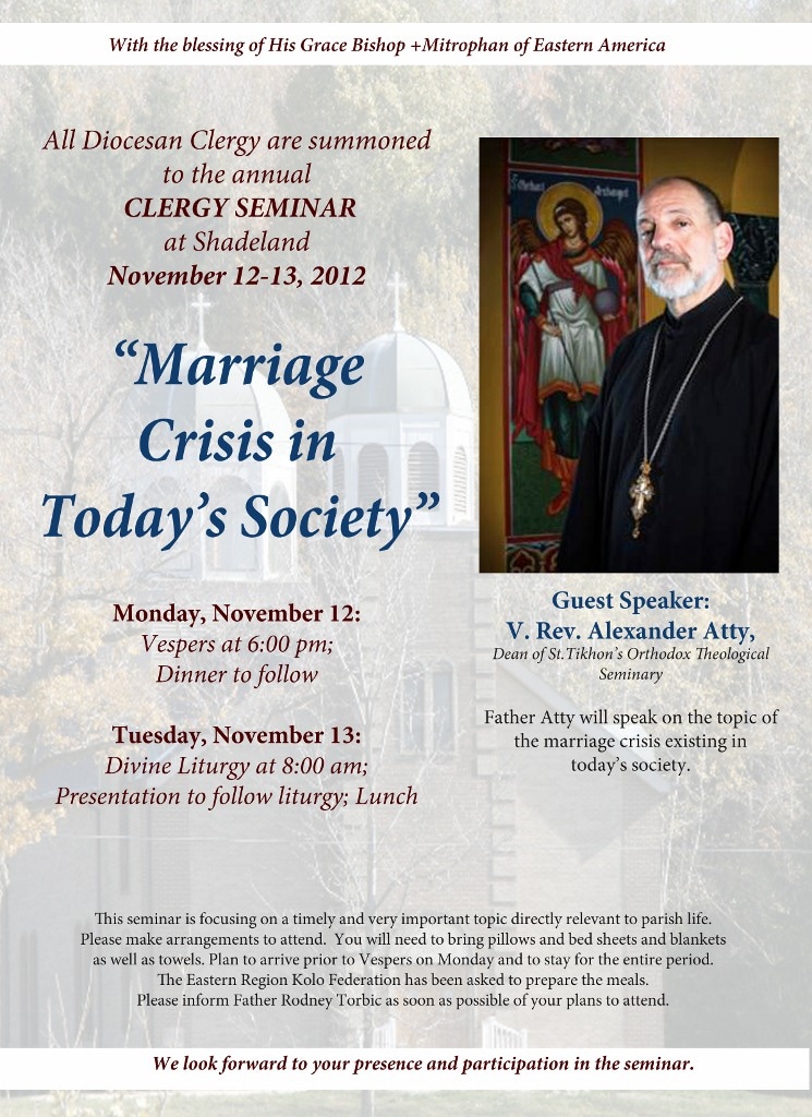 November 12-13 V. Rev. Dr. Alexander Atty to Lead Clergy Retreat at Serbian Eastern Diocese Conference