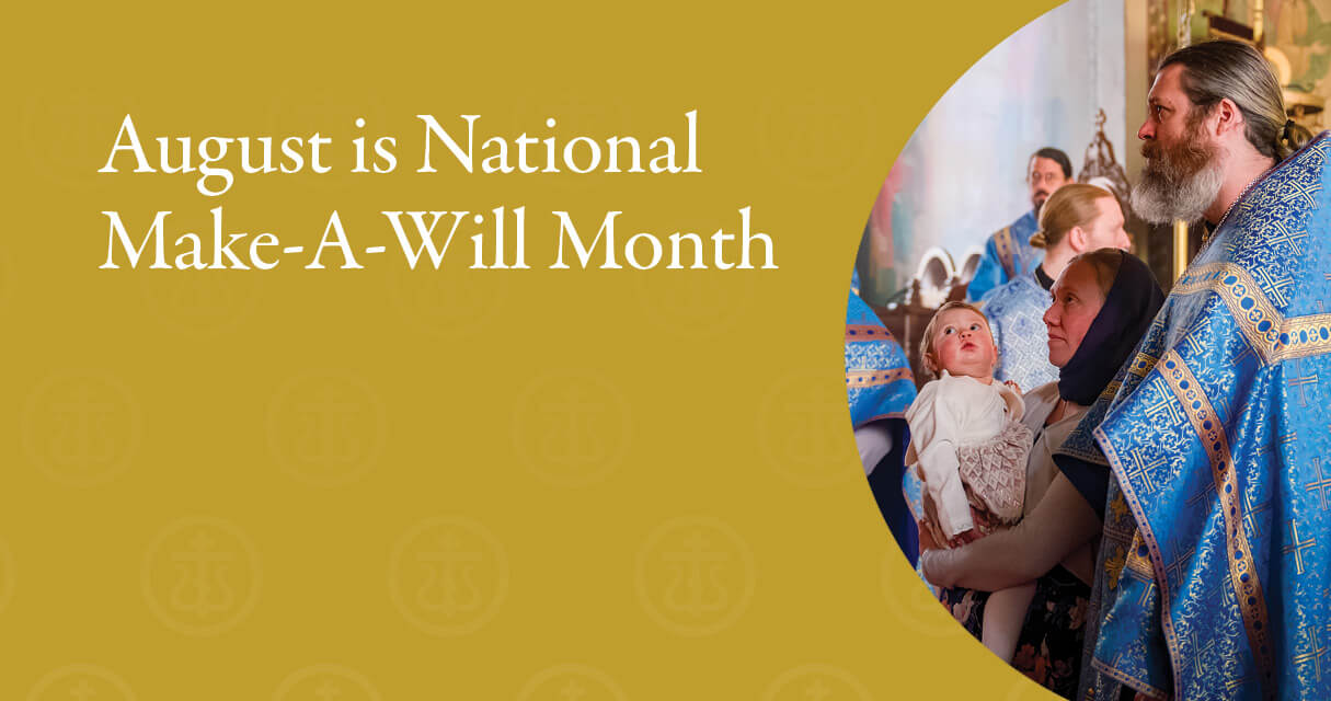 St. Tikhon's Seminary News & Events National Make-A-Will Month priest, matushka, and baby standing together.