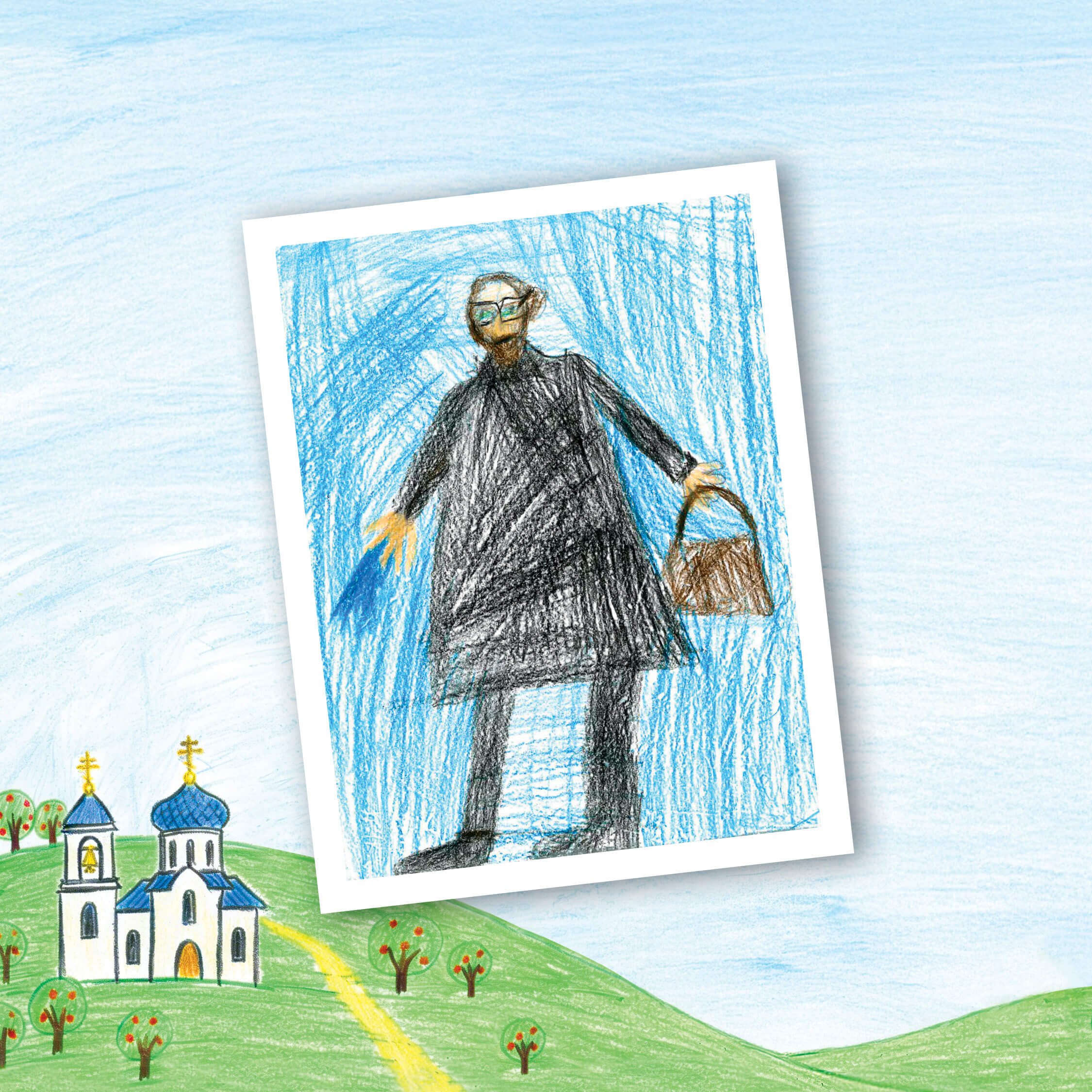 St. Tikhon's Seminary 2026 Spring Appeal children's drawings of their fathers in their cassocks.