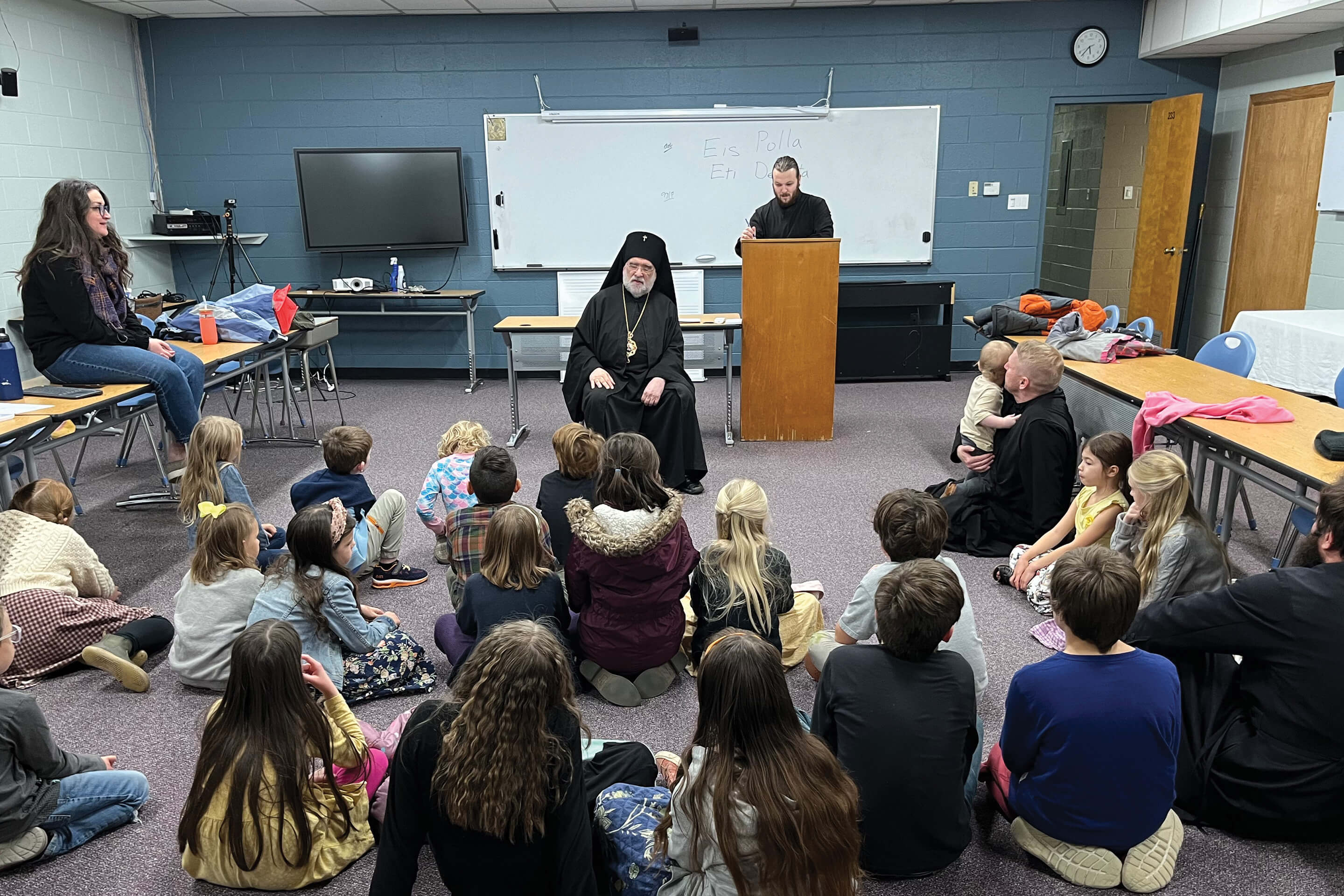 St. Tikhon's Seminary Children's Involvement Archbishop Michael speaking to community children during Church School.
