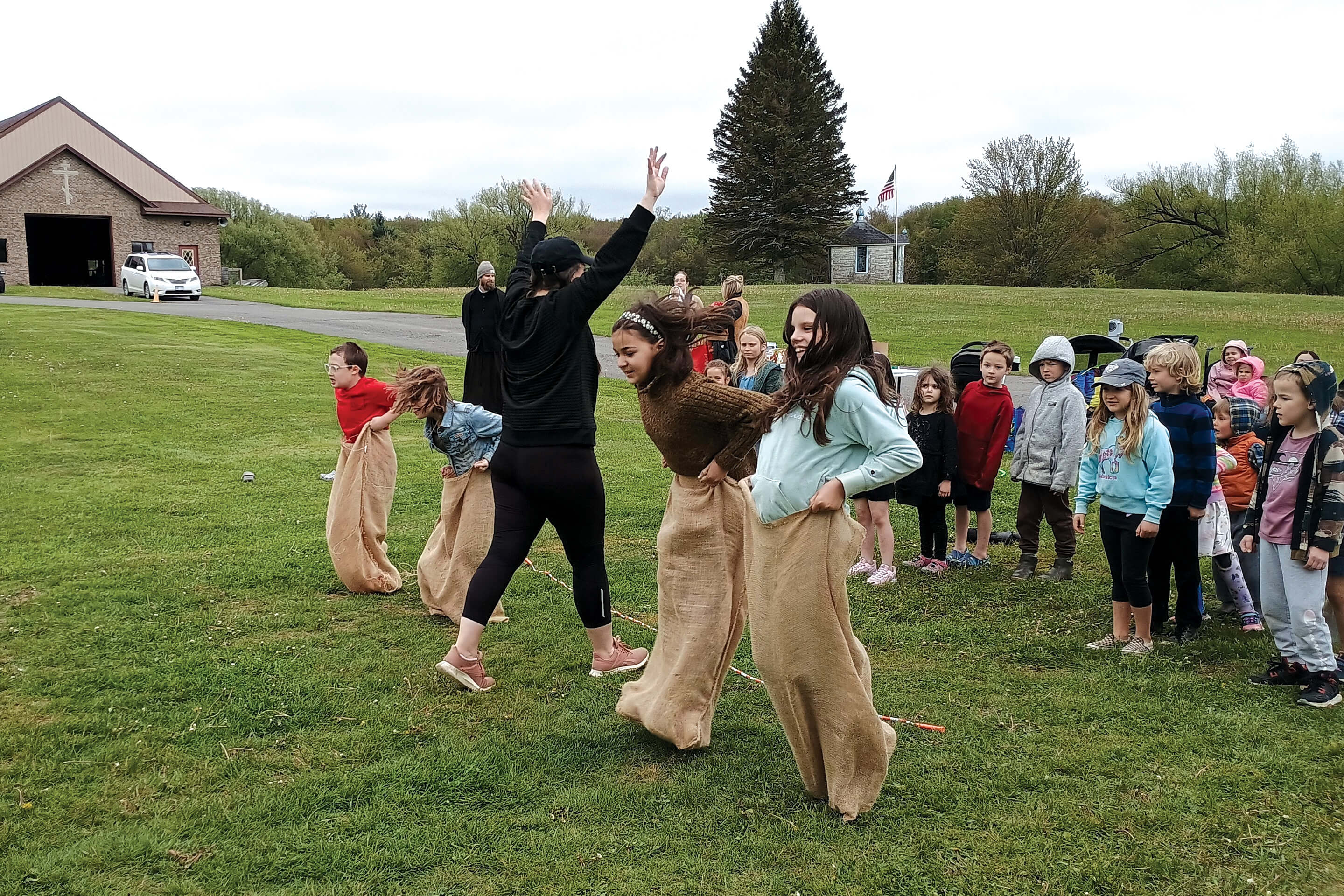 St. Tikhon's Seminary Children's Involvement children participating in a sack race.