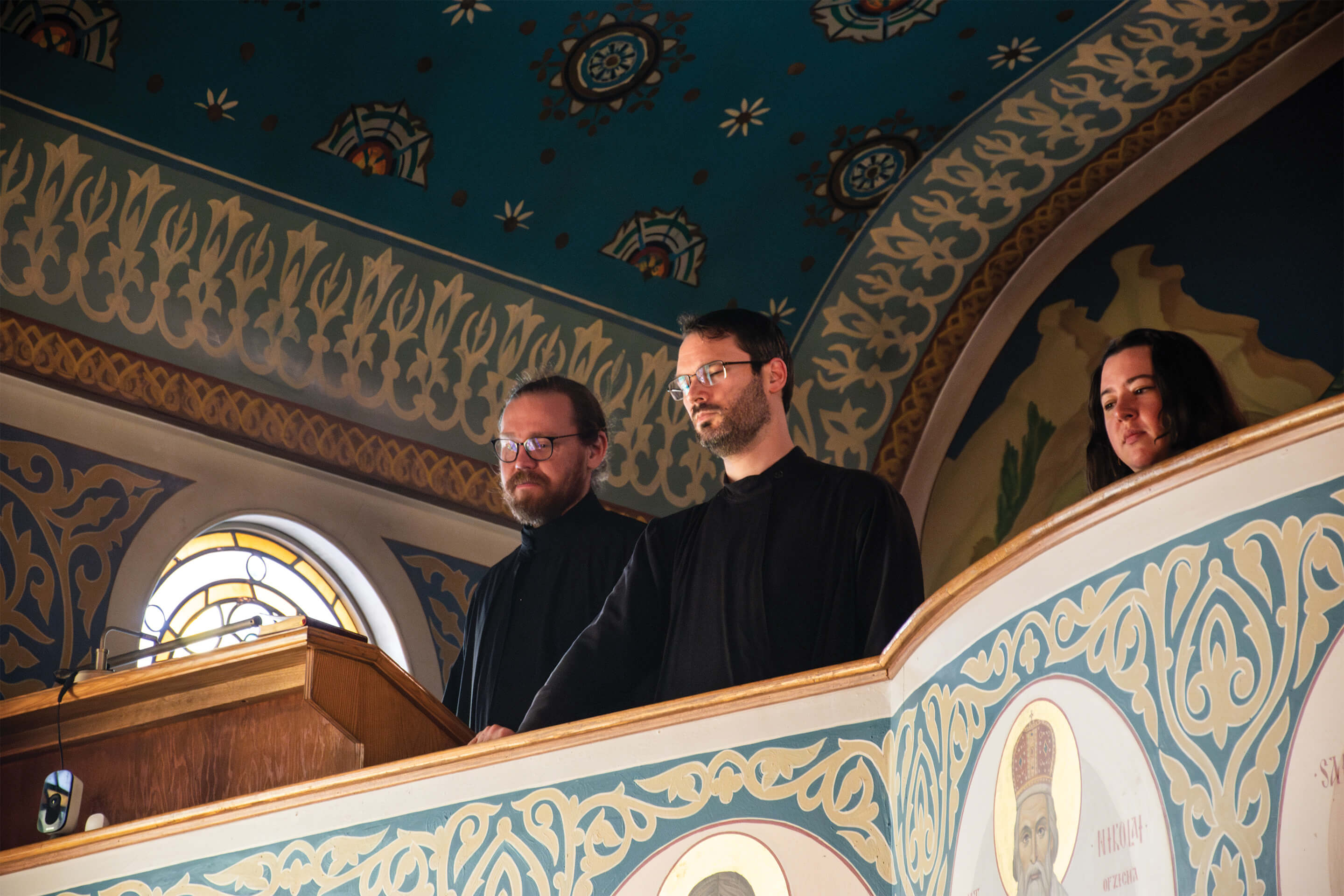 St. Tikhon's Seminary Community seminarians chanting at the reader stand. 