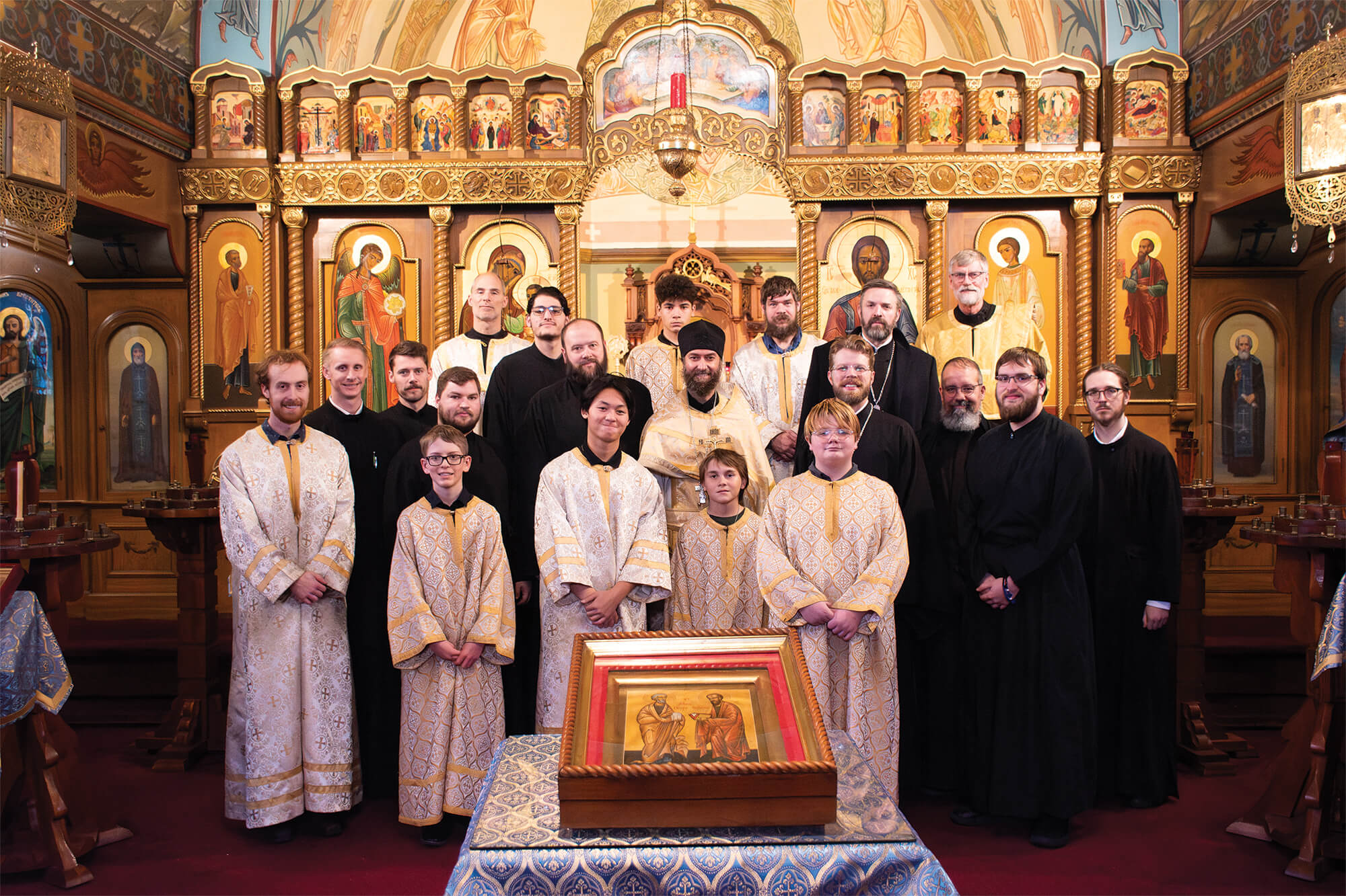 St. Tikhon's Seminary Mission Choir seminarians and priests posing for photo.
