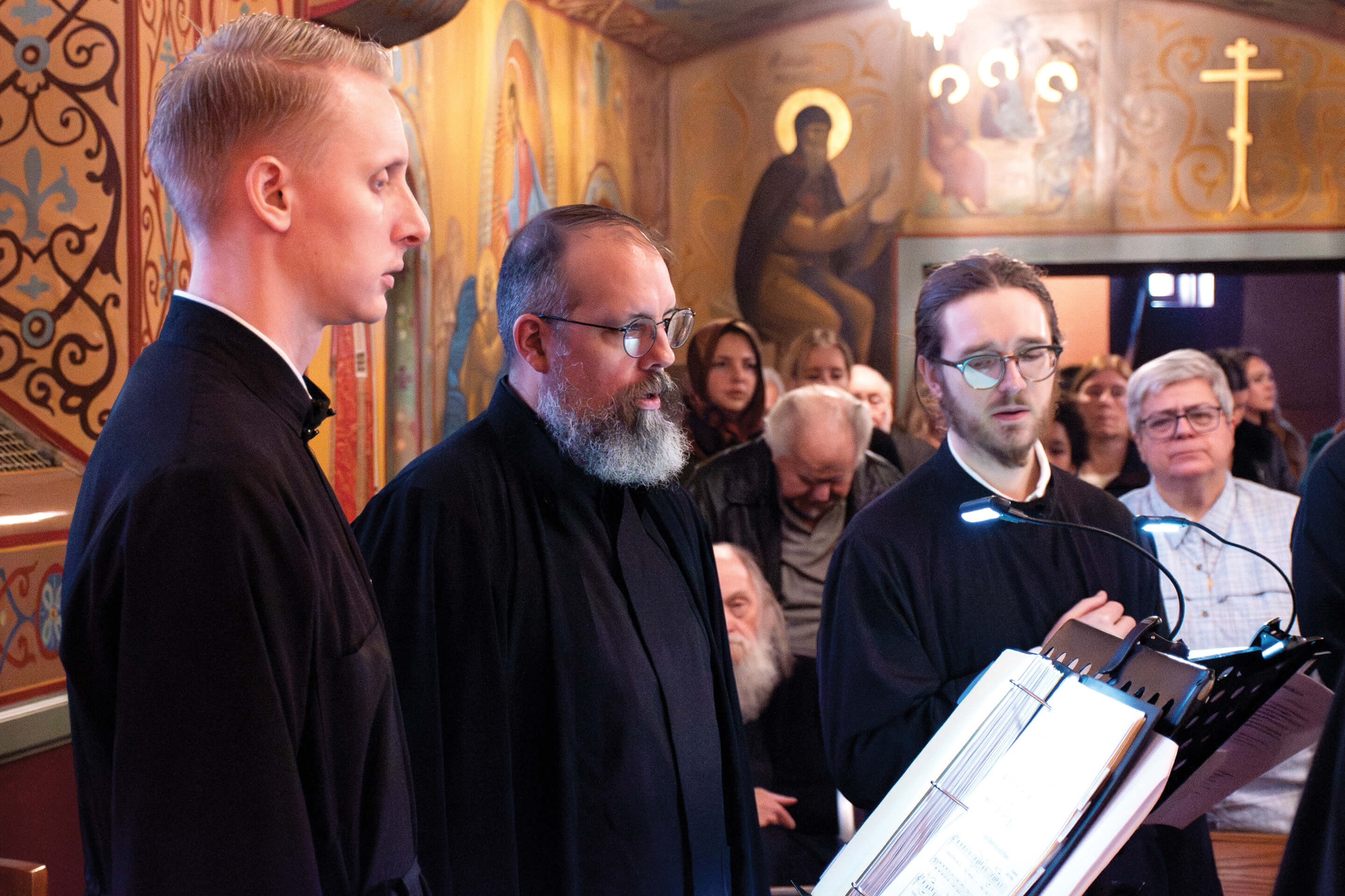 St. Tikhon's Seminary Community Mission Choir seminarians singing the Liturgy.