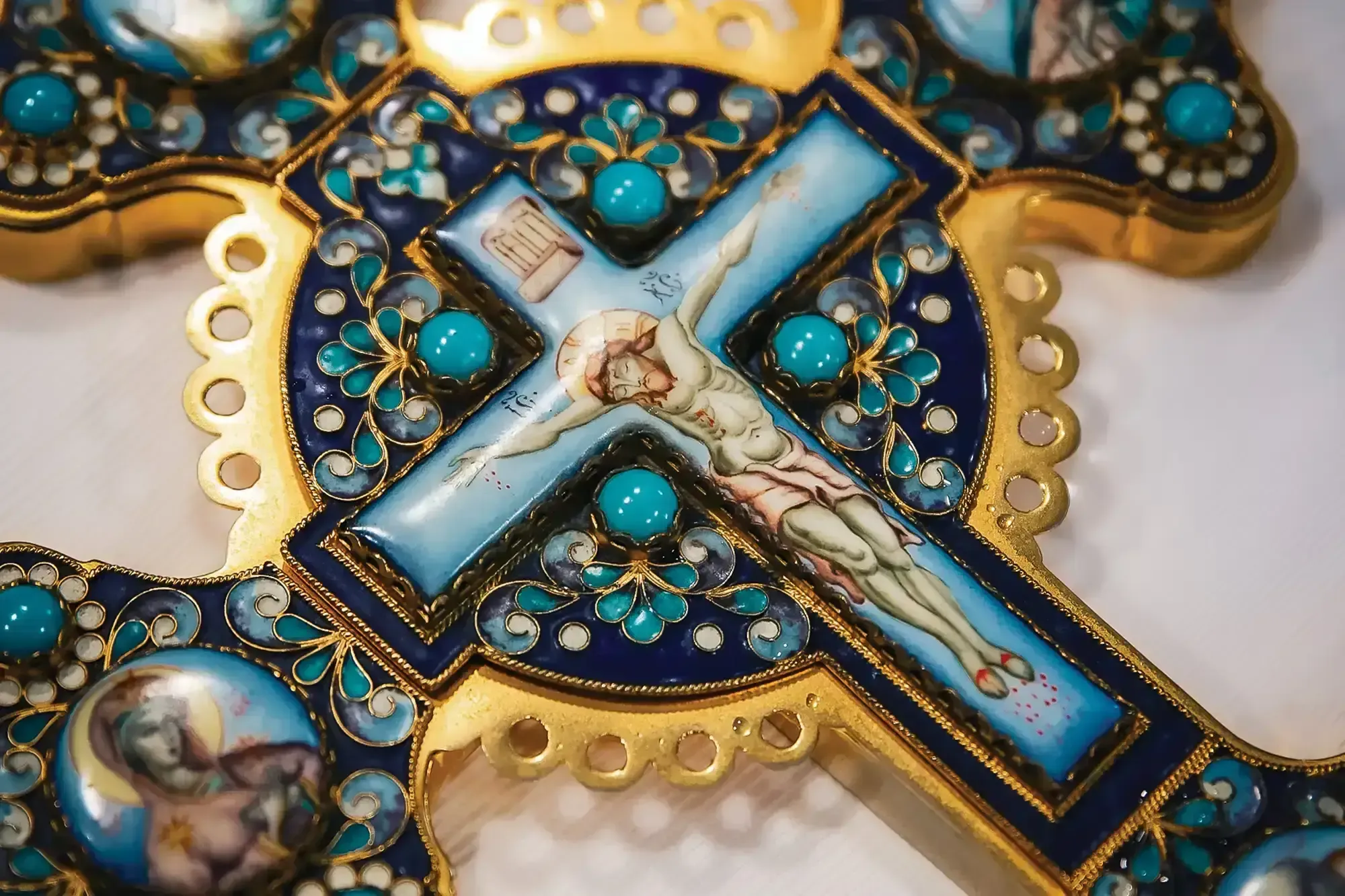 St. Tikhon's Seminary Give Steward's Gate close up photo of an enameled blessing cross. 