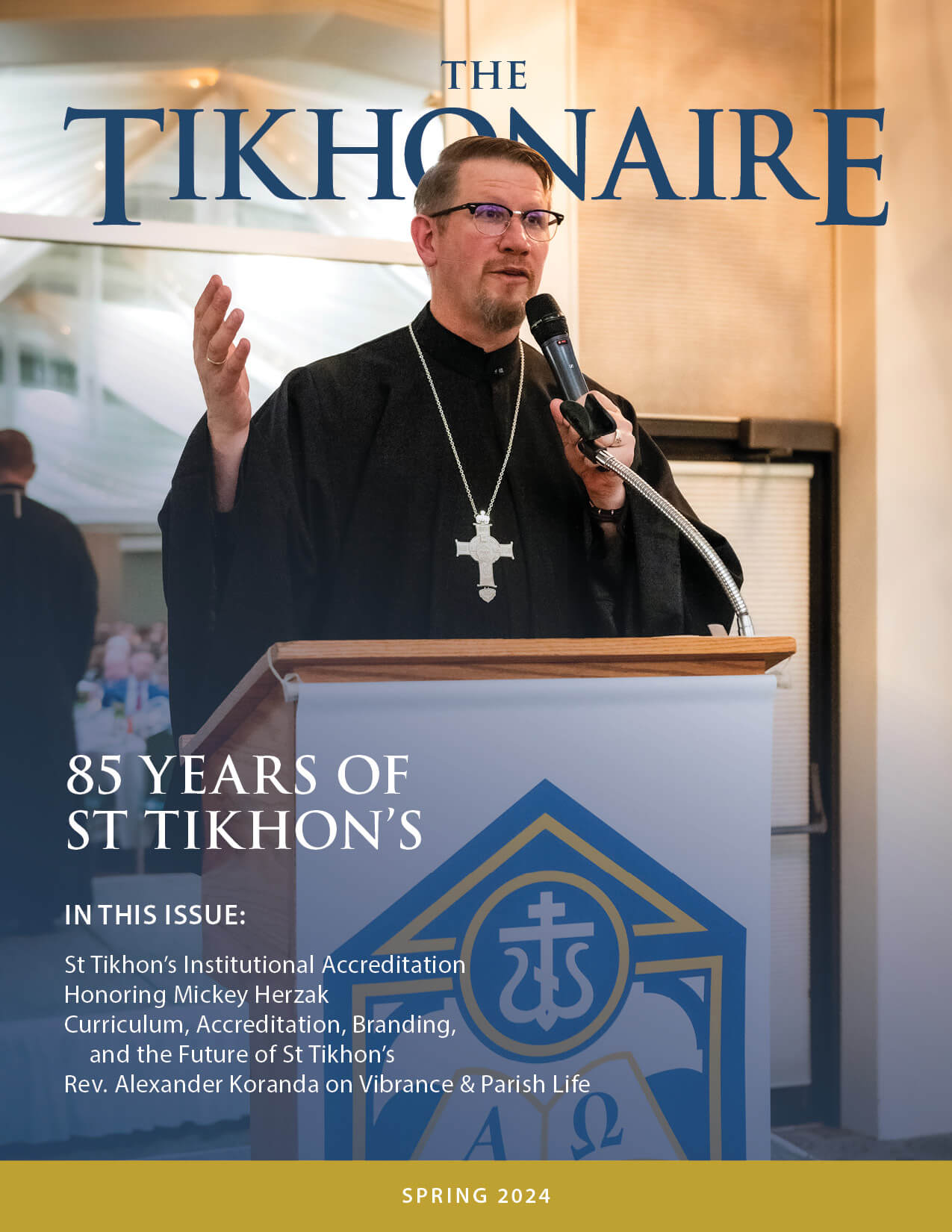 St. Tikhon's Seminary News & Media The Tikhonaire spring 2024 Rev. John Parker speaking at the seminary's 80th anniversary event.